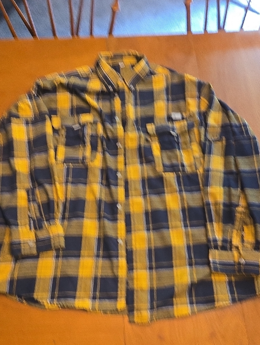 Men's Yellow and Navy Plaid Button-Down Shirt